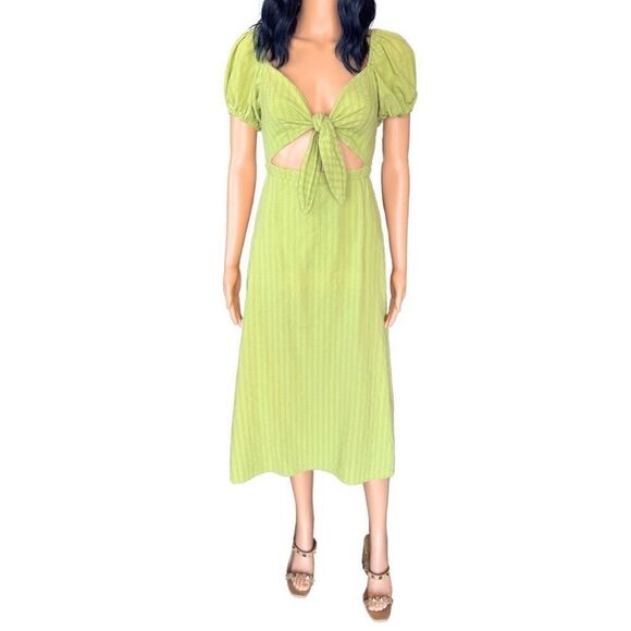 Show Me Your Mumu Pear Green Gabrielle Tie Front Midi Dress - Picture 4 of 6